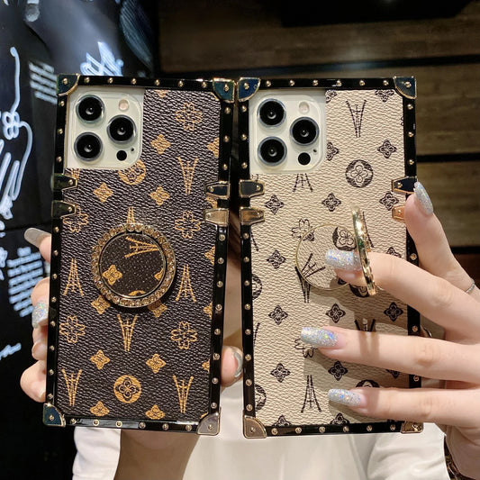 Leather Patterned iPhone Case with Ring Holder - Vélanoworld