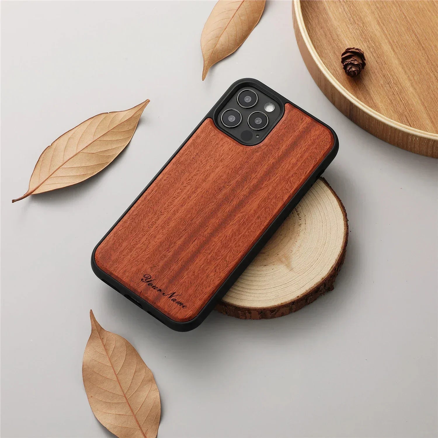 Personalised Solid Wood Bamboo Phone Case - Vélanoworld