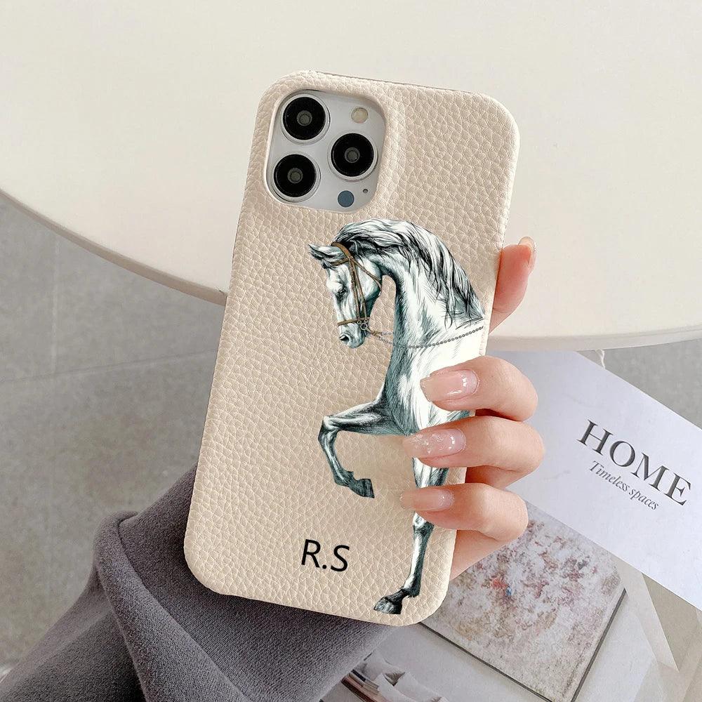 Personalised Leather Horse iPhone Case - Vélanoworld
