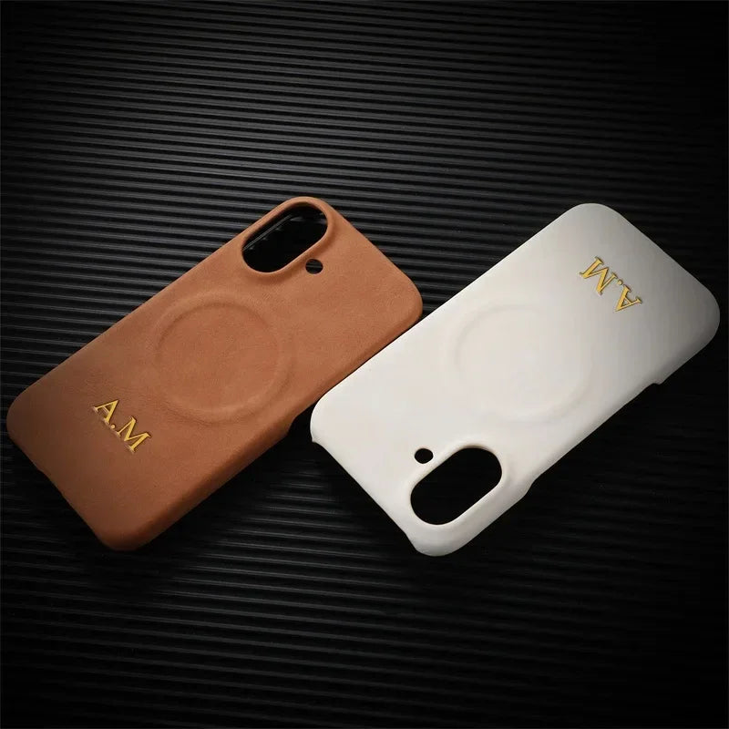 Personalised Gold Letter Leather iPhone Case - Vélanoworld
