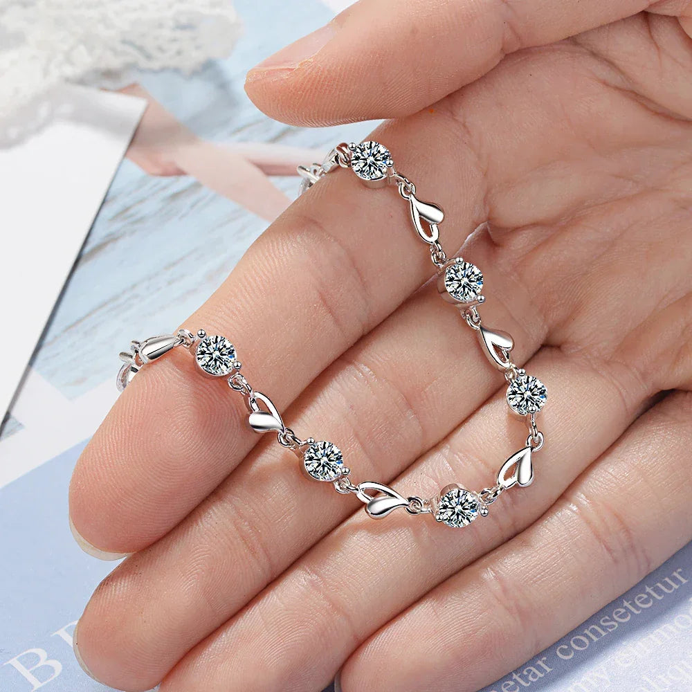 925 Sterling Silver Love Heart Zircon Bracelet for Women - Vélanoworld