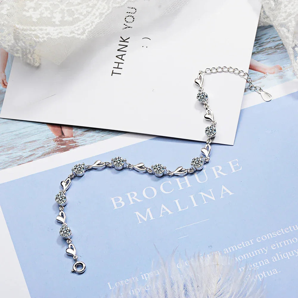 925 Sterling Silver Love Heart Zircon Bracelet for Women - Vélanoworld