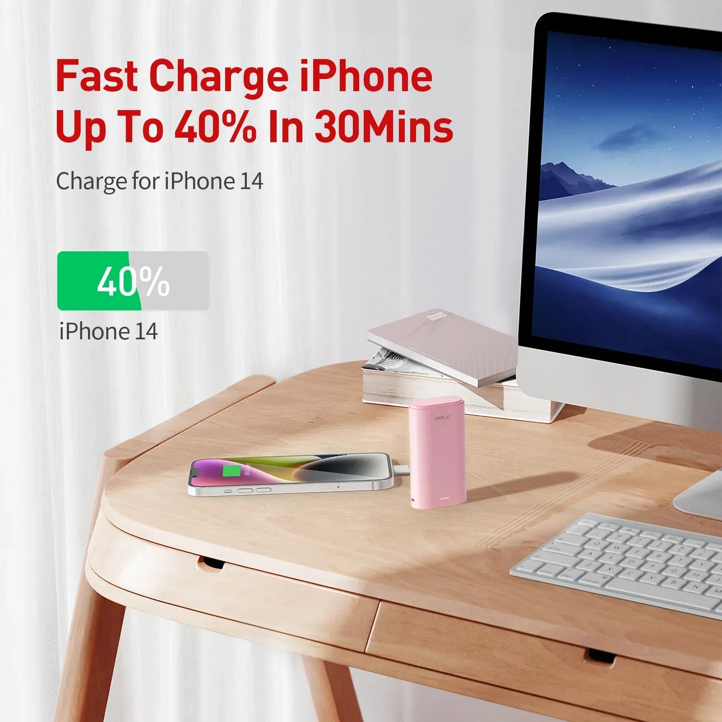 Mini Power Bank with Built-In Lightning Cable