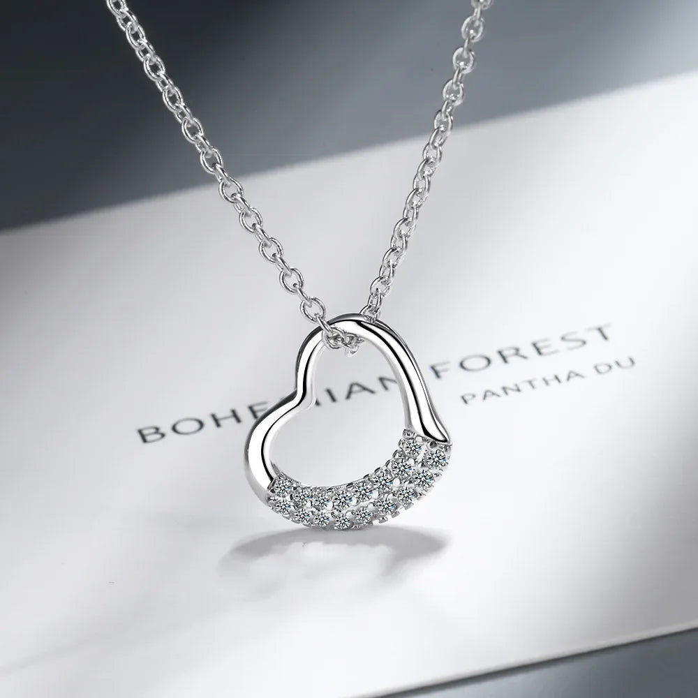 925 Sterling Silver Zircon Heart Necklace - Vélanoworld