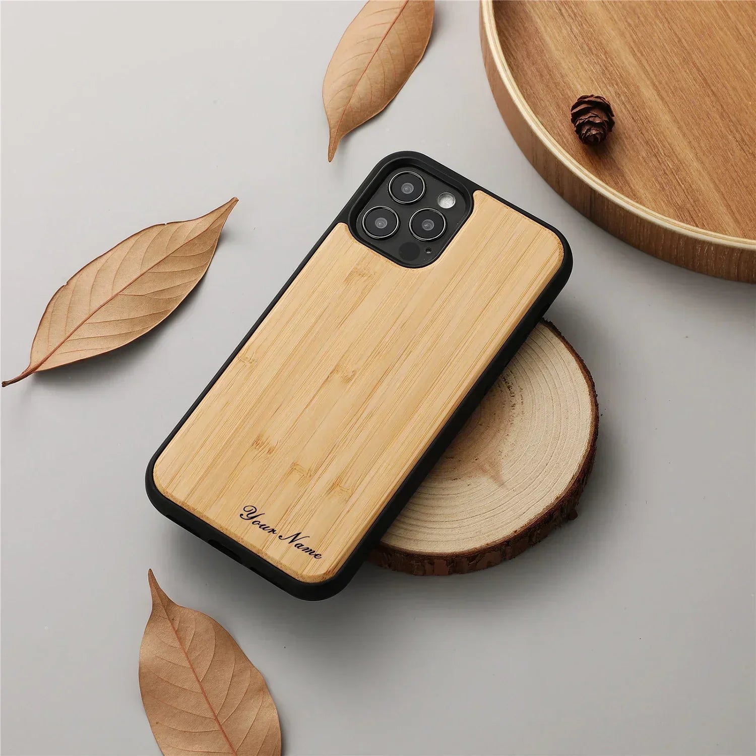 Personalised Solid Wood Bamboo Phone Case - Vélanoworld