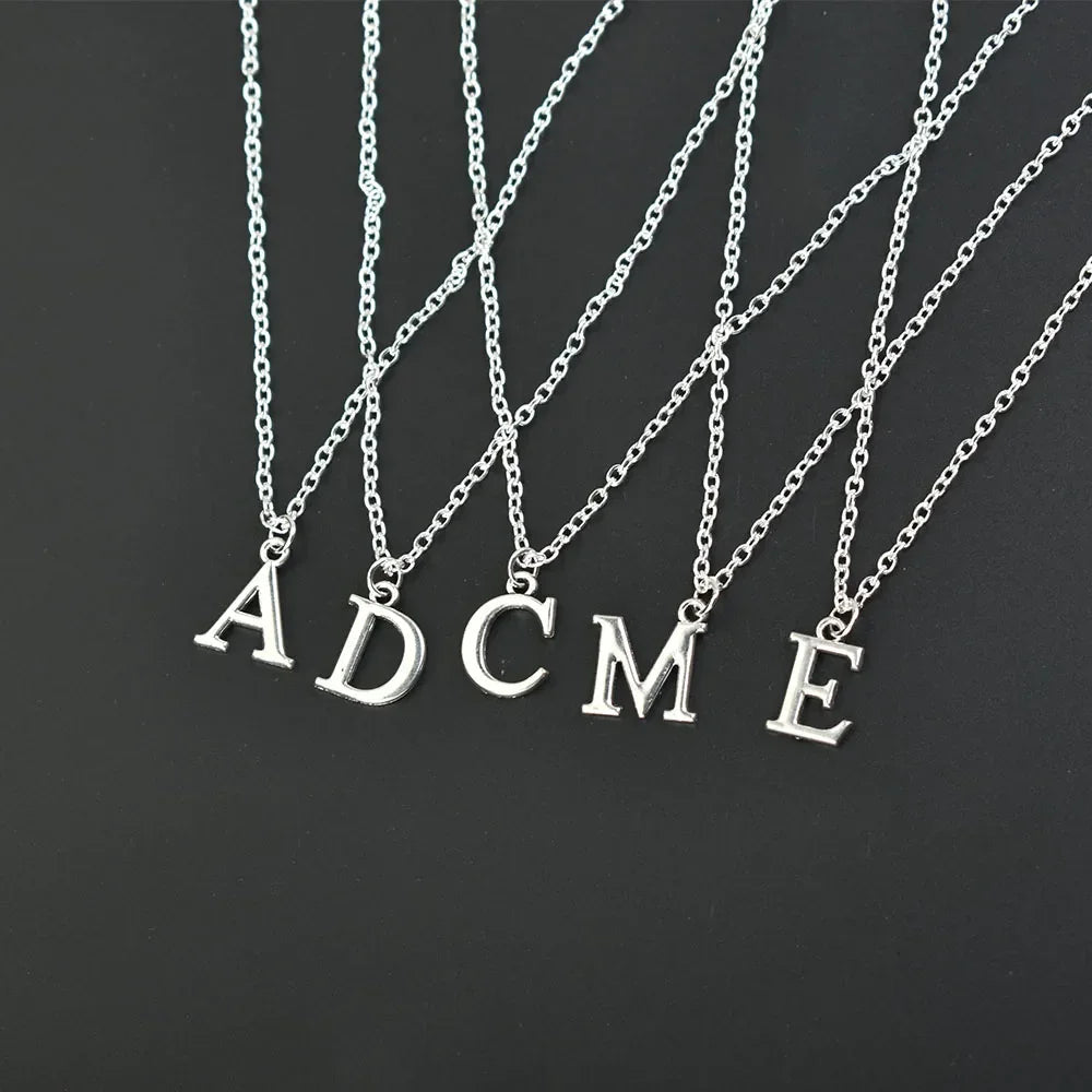 Silver Colour A-Z Alphabet Letter Pendants Necklace for Women - Vélanoworld