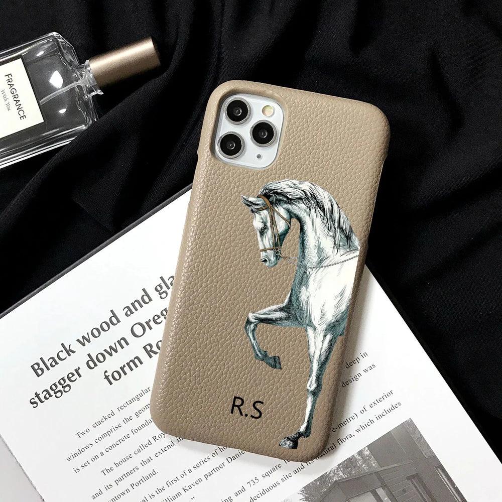 Personalised Leather Horse iPhone Case - Vélanoworld