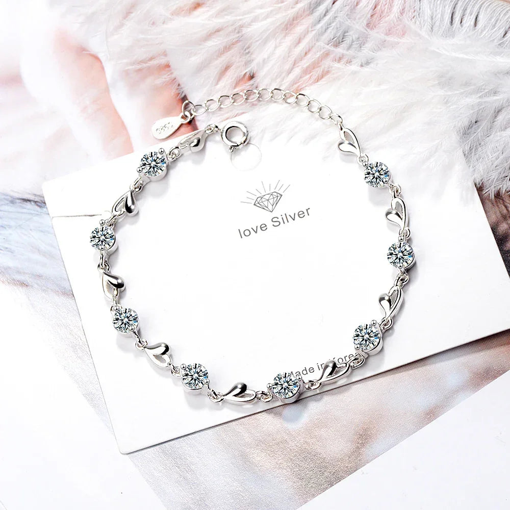 925 Sterling Silver Love Heart Zircon Bracelet for Women - Vélanoworld