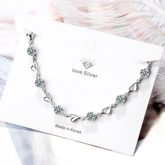 925 Sterling Silver Love Heart Zircon Bracelet for Women - Vélanoworld