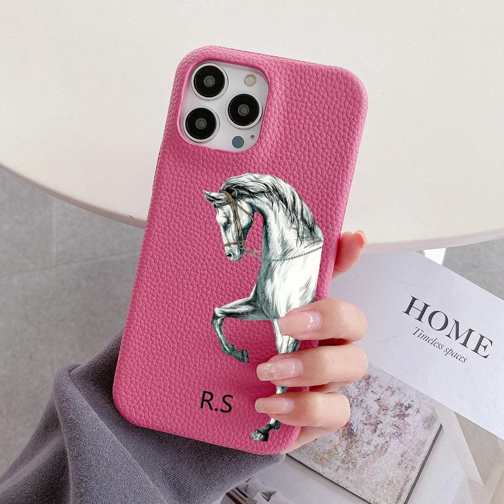 Personalised Leather Horse iPhone Case - Vélanoworld