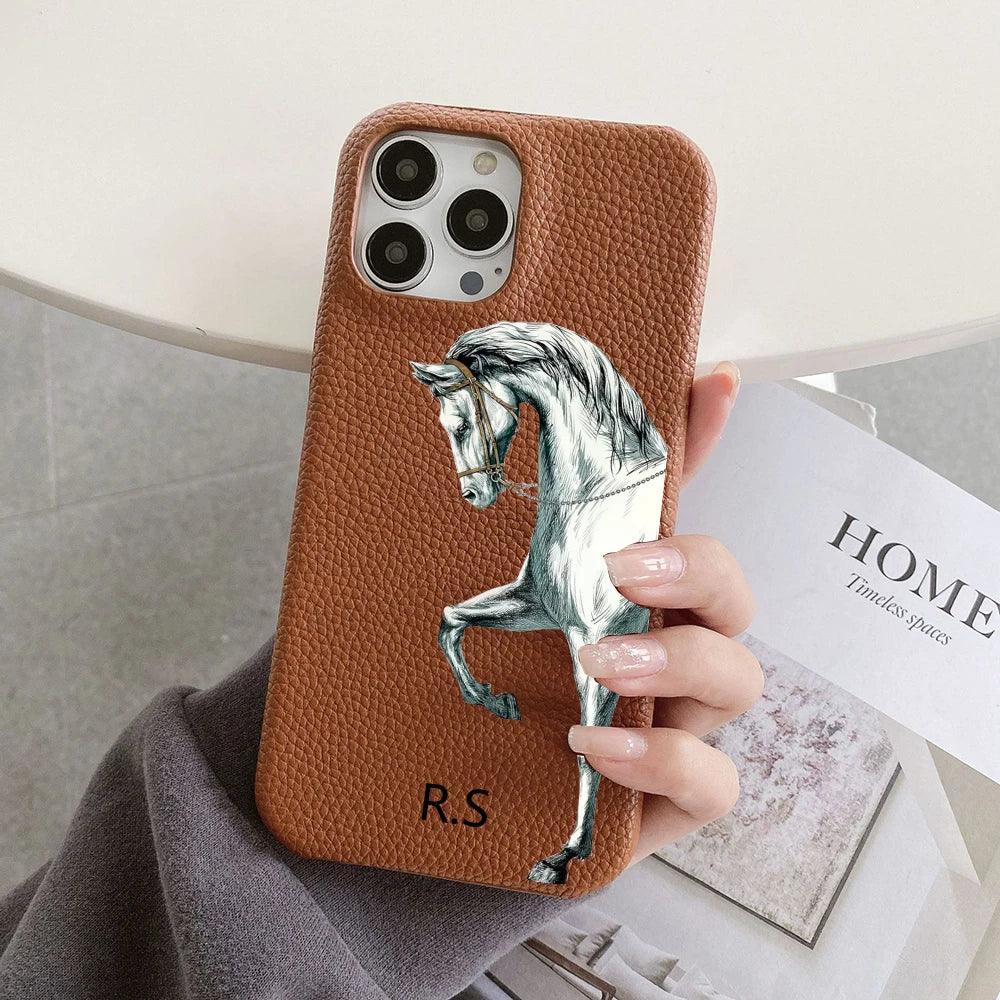 Personalised Leather Horse iPhone Case - Vélanoworld