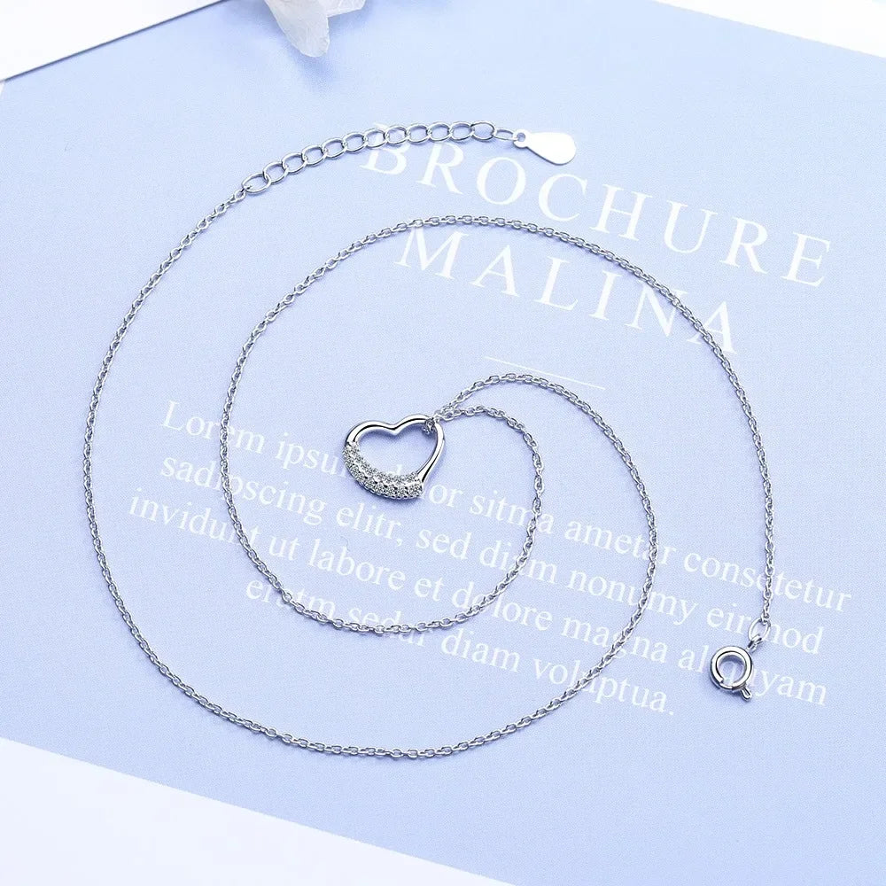 925 Sterling Silver Zircon Heart Necklace - Vélanoworld
