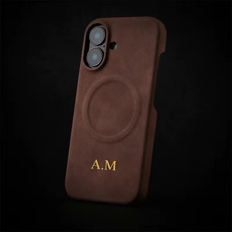 Personalised Gold Letter Leather iPhone Case - Vélanoworld
