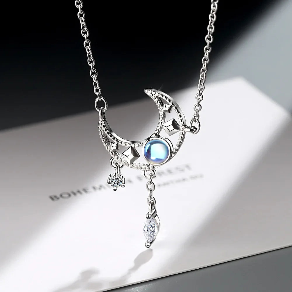 925 Sterling Silver Moon Pendant Necklace - Vélanoworld