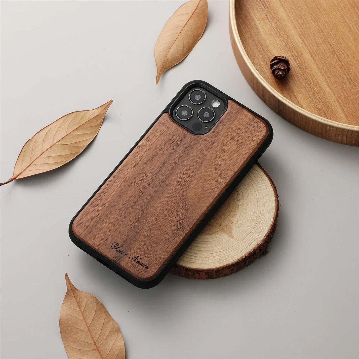 Personalised Solid Wood Bamboo Phone Case - Vélanoworld