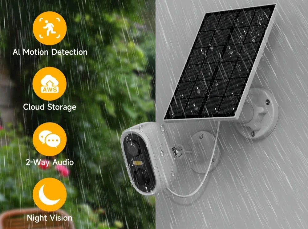 1296p Solar Powered Outdoor WiFi Security Camera