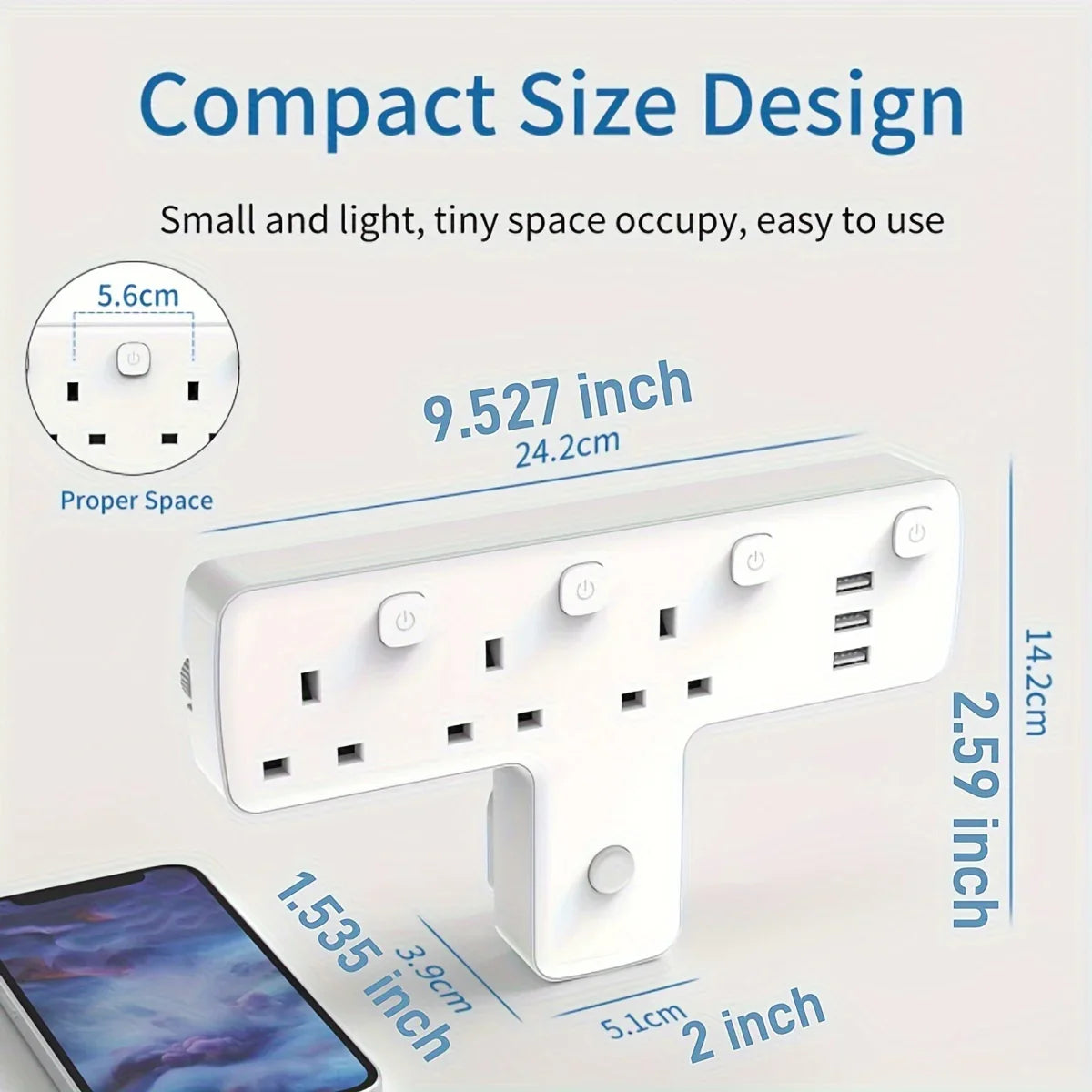 3 Way Plug Adapter with USB Ports