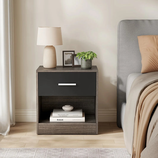 Bedside Side Table with Drawer & Open Shelf