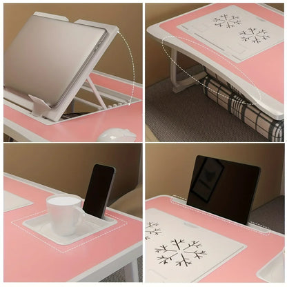 Foldable Laptop Desk with Lift-Up Top & Cup Holder