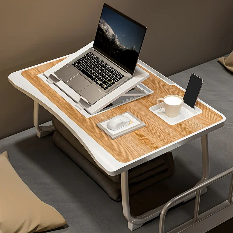 Foldable Laptop Desk with Lift-Up Top & Cup Holder