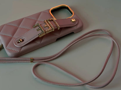 Custom Name Leather Phone Case with Lanyard Strap - Vélanoworld