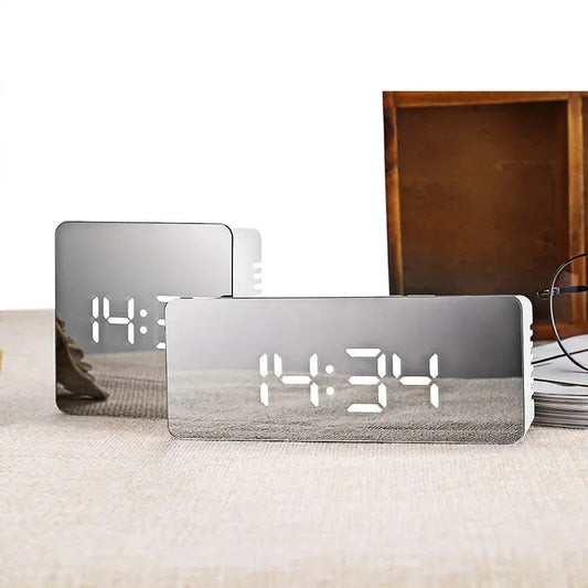 Digital LED Alarm Clock with Mirror Display, Temperature Sensor & Night Mode - Vélanoworld