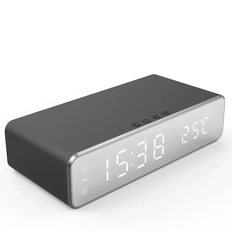 LED Wireless Charging Dock with Clock, Thermometer & Earphone Holder