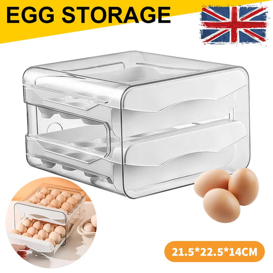 2-Layer Drawer Egg Holder Rack – 32-Grid Stacked Egg Storage Box