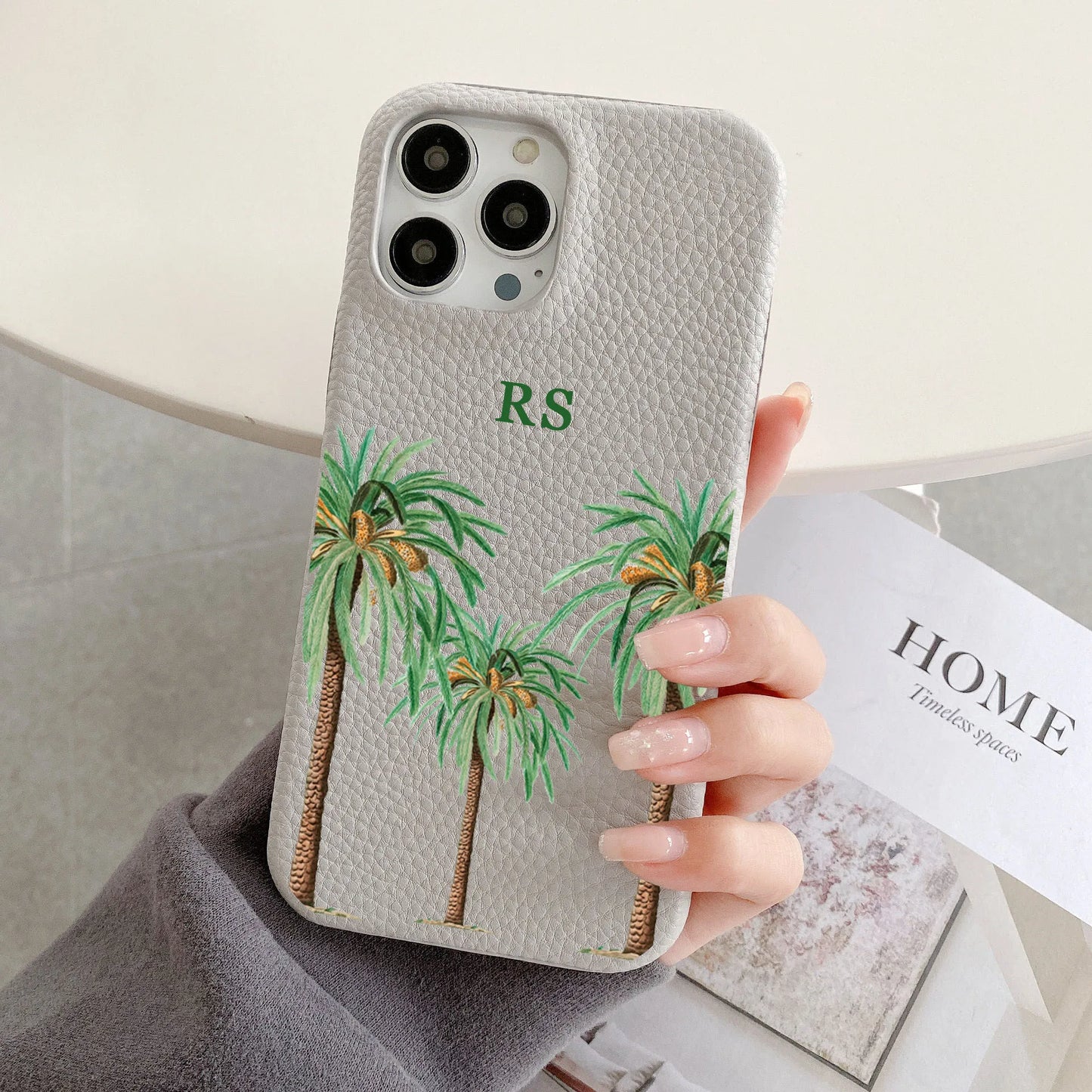 Luxury Personalised Palm Trees Pebble Grain Leather Case - Vélanoworld