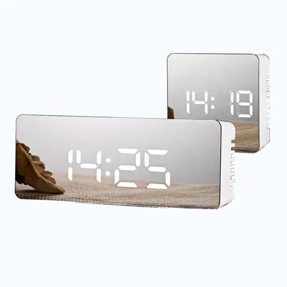 Digital LED Alarm Clock with Mirror Display, Temperature Sensor & Night Mode - Vélanoworld