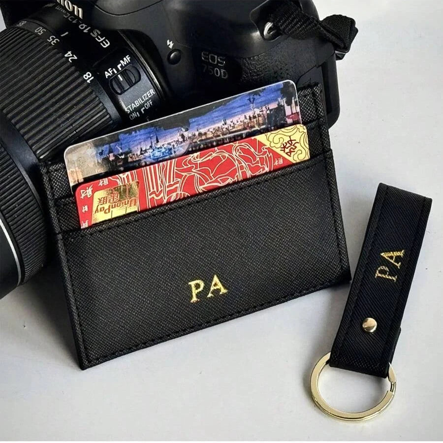 Personalised Leather Wallet & Keychain Gift Set