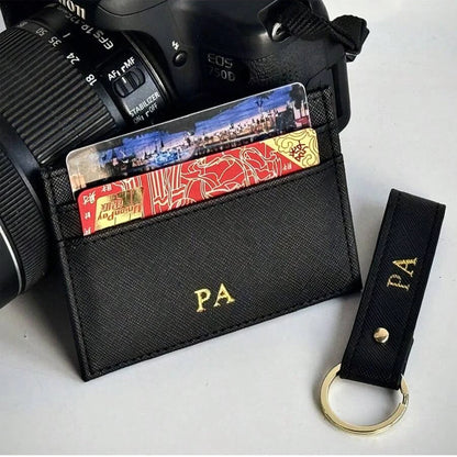 Personalised Leather Wallet & Keychain Gift Set