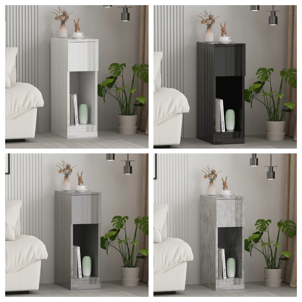 Slim Tall Bedside Table Cabinet with Drawer & Storage Shelf