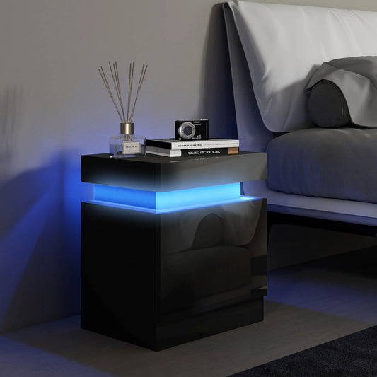 Modern LED Bedside Table with 2 Drawers