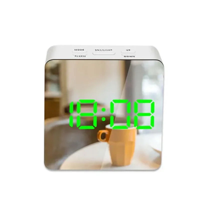 Digital LED Alarm Clock with Mirror Display, Temperature Sensor & Night Mode - Vélanoworld