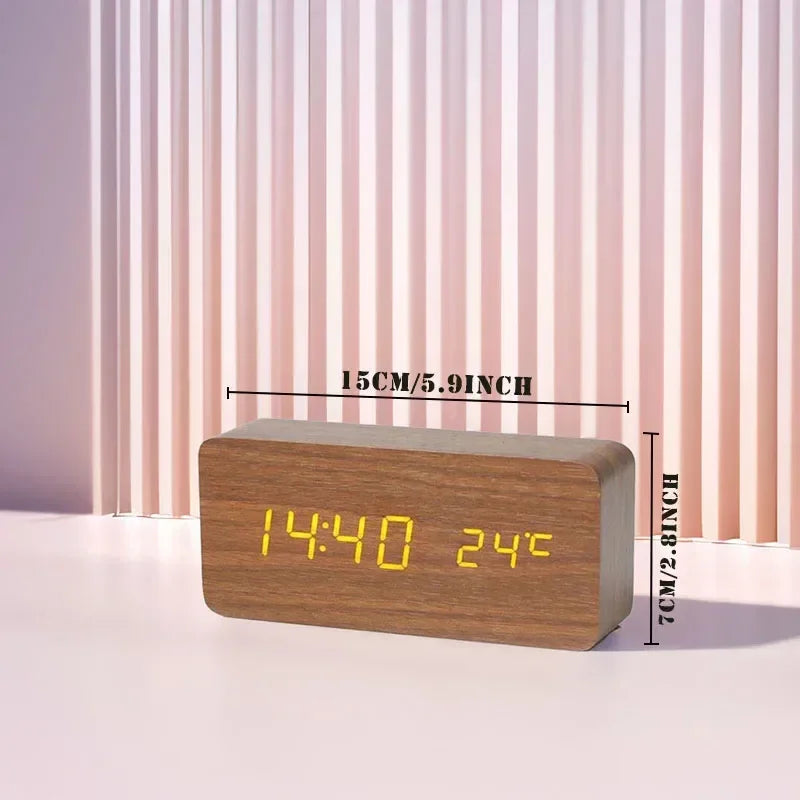 Wooden Digital LED Alarm Clock with Temperature Display & Sound Control - Vélanoworld