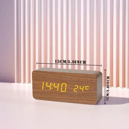 Wooden Digital LED Alarm Clock with Temperature Display & Sound Control - Vélanoworld
