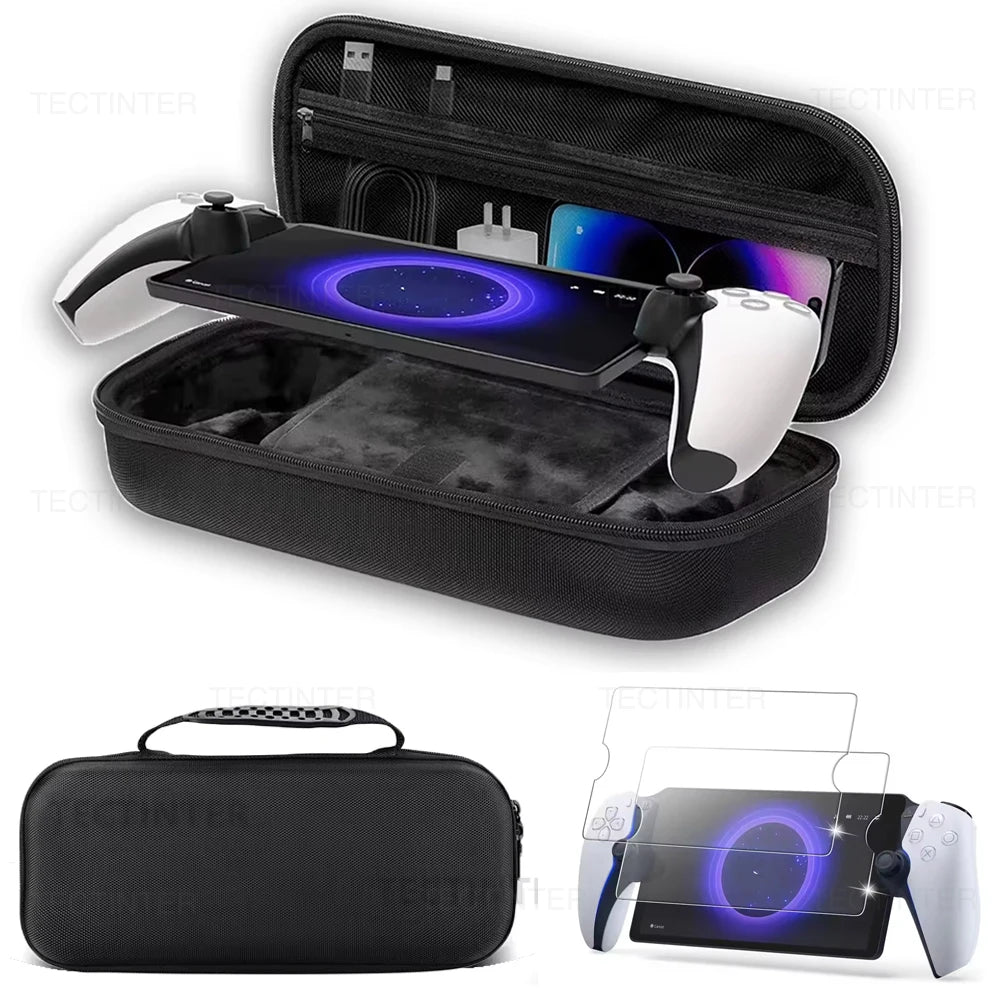 EVA Portable Carrying Case with Tempered Glass Screen Protector for PS5 Portal Console