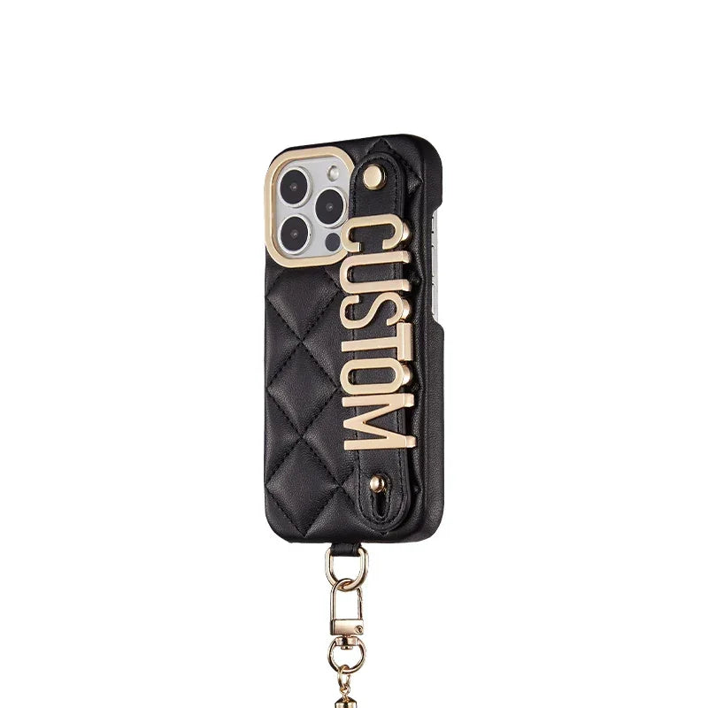 Custom Name Leather Phone Case with Lanyard Strap - Vélanoworld