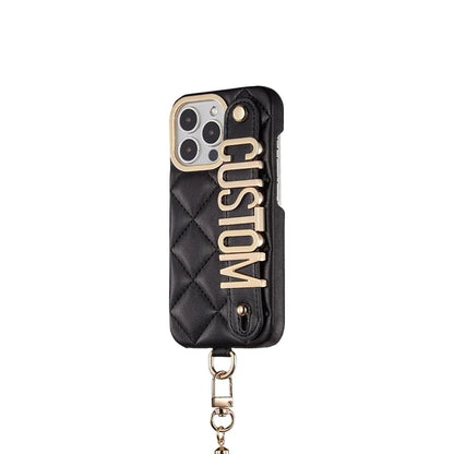 Custom Name Leather Phone Case with Lanyard Strap - Vélanoworld