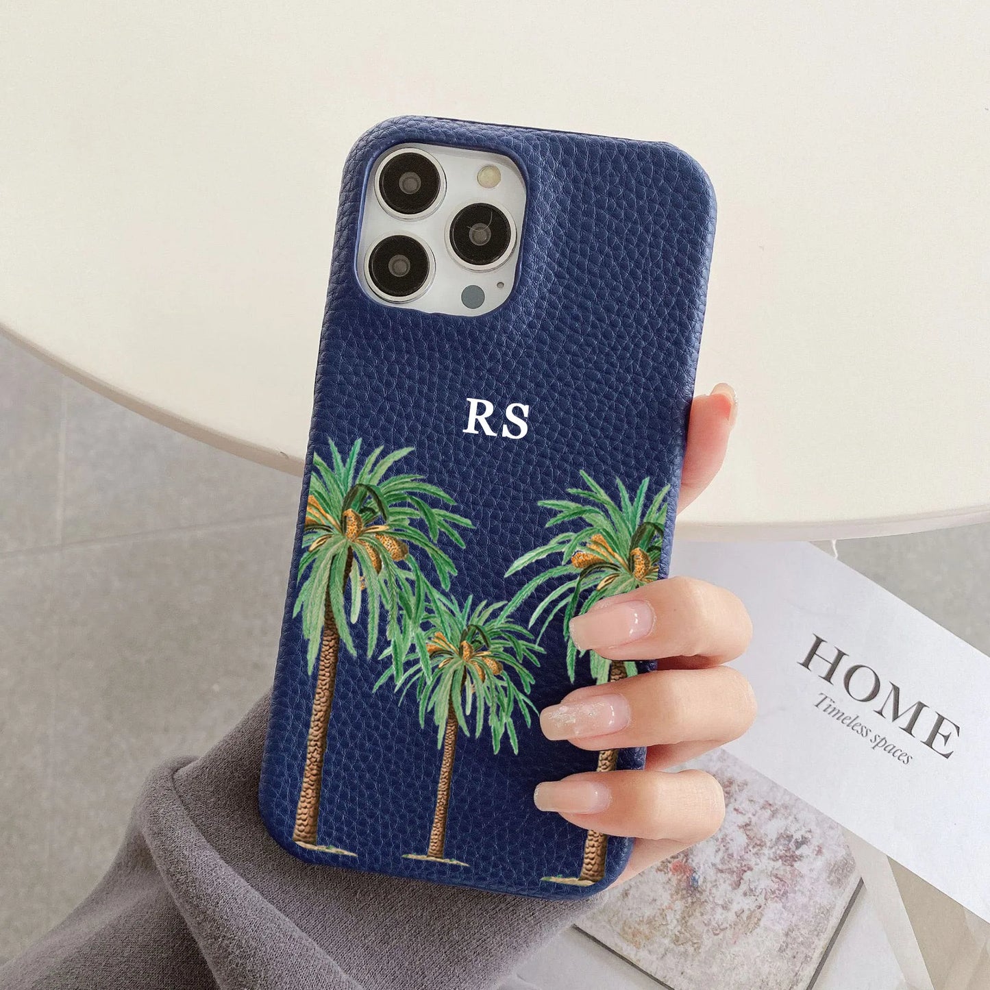 Luxury Personalised Palm Trees Pebble Grain Leather Case - Vélanoworld