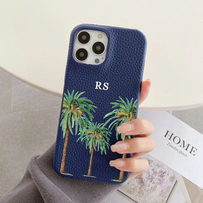 Luxury Personalised Palm Trees Pebble Grain Leather Case - Vélanoworld