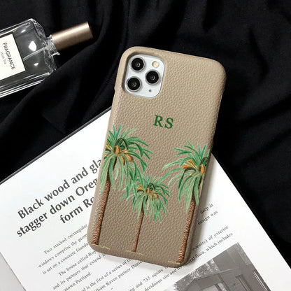 Luxury Personalised Palm Trees Pebble Grain Leather Case - Vélanoworld