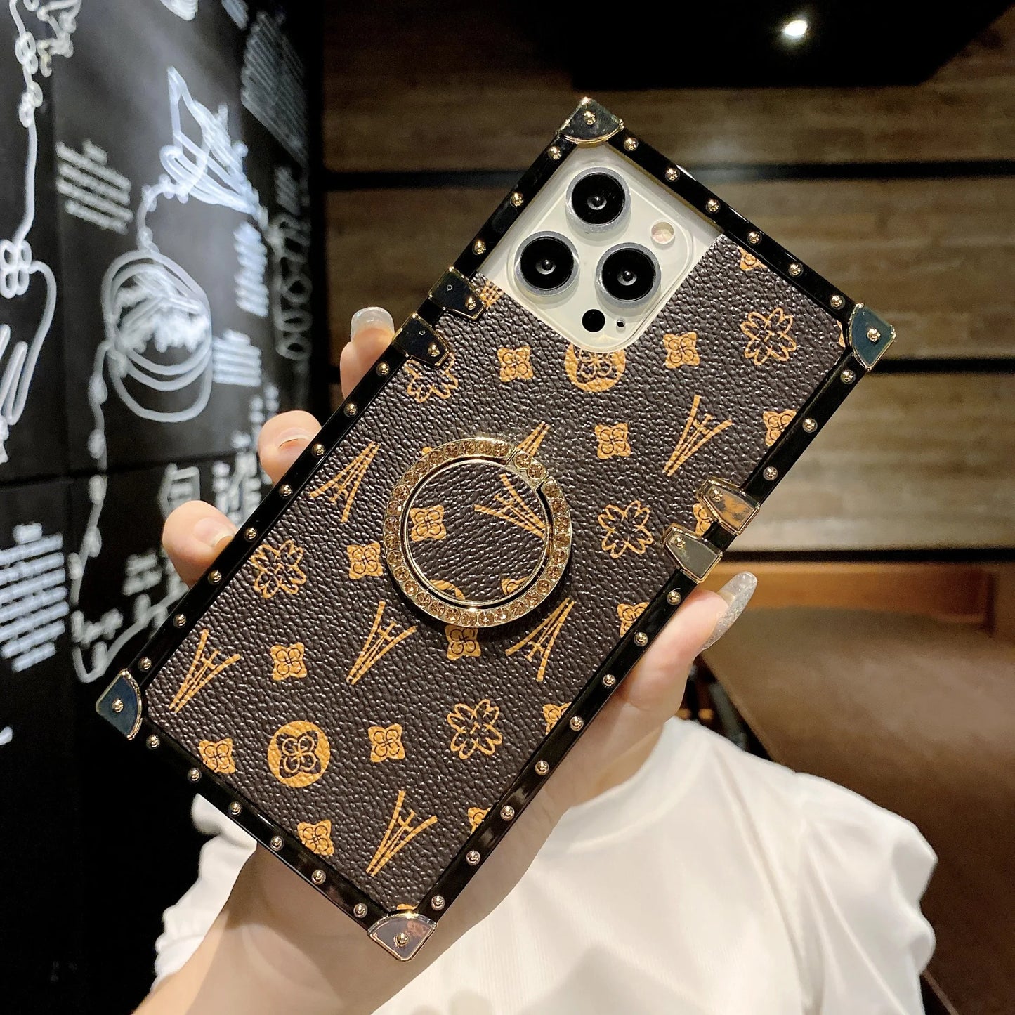 Leather Patterned Phone Case with Ring Holder