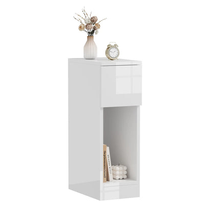 Slim Tall Bedside Table Cabinet with Drawer & Storage Shelf