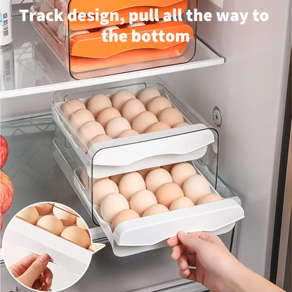 2-Layer Drawer Egg Holder Rack – 32-Grid Stacked Egg Storage Box