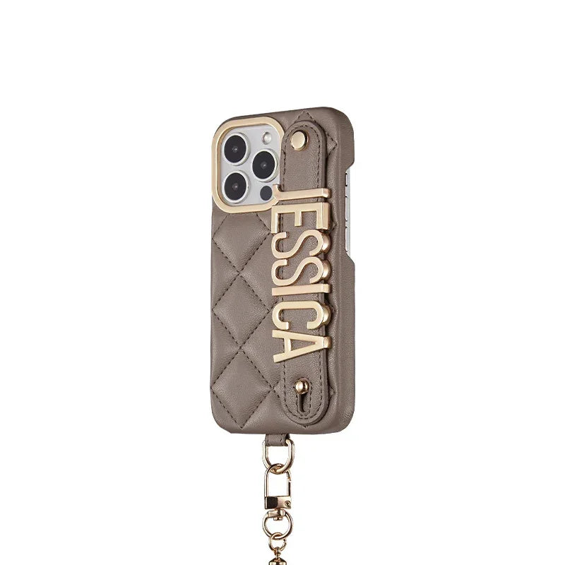 Custom Name Leather Phone Case with Lanyard Strap - Vélanoworld