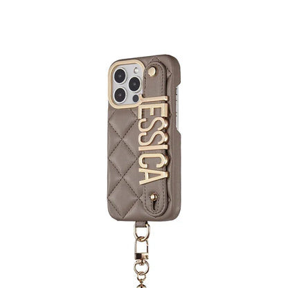 Custom Name Leather Phone Case with Lanyard Strap - Vélanoworld