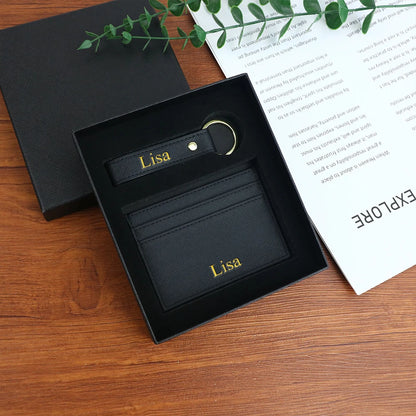 Personalised Leather Wallet & Keychain Gift Set