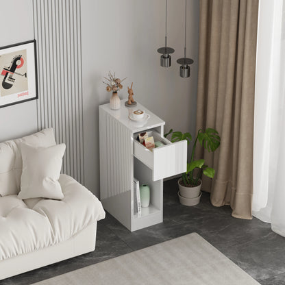 Slim Tall Bedside Table Cabinet with Drawer & Storage Shelf